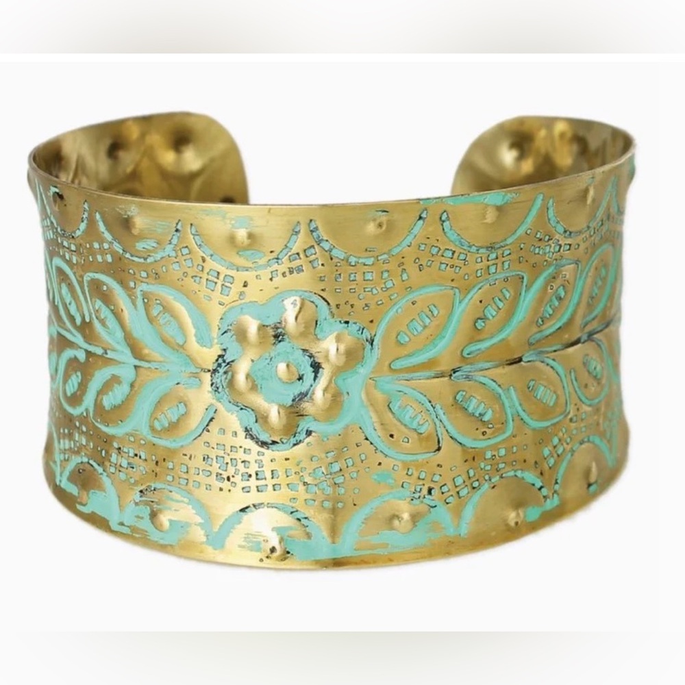 Boho Gold & Patina Cuff Bracelet